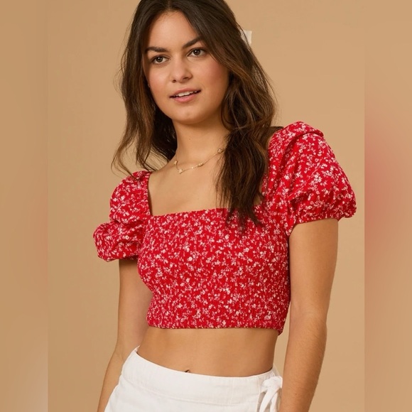 Altar'd State Red Floral Marcella Smocked Top Women's - Picture 8 of 8